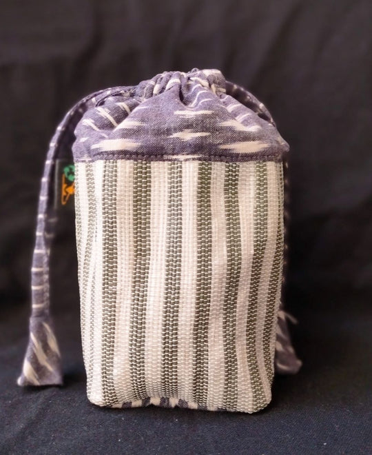 White and Gray Stripes with Gray Ikat Potli Bag (P0124-102) MS_W