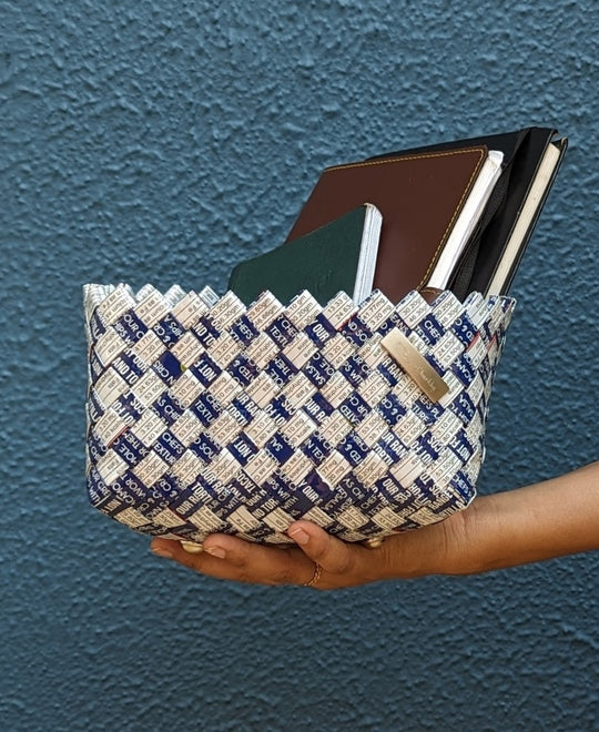 (BDO0224-101) Sahil Snack Wrappers Upcycled Origami Basketry Deco Organizer