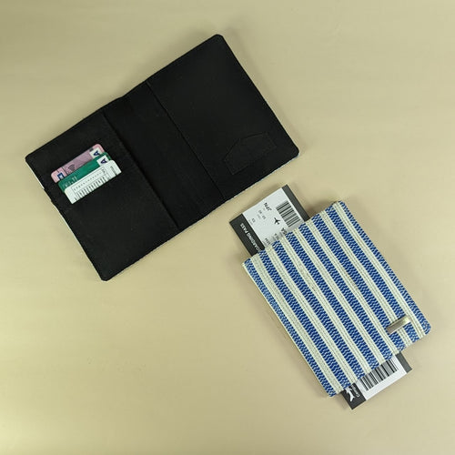 Blue White Striped Waste Plastic Wrappers Upcycled Handwoven Passport Cover (PC0524-002) PS_W