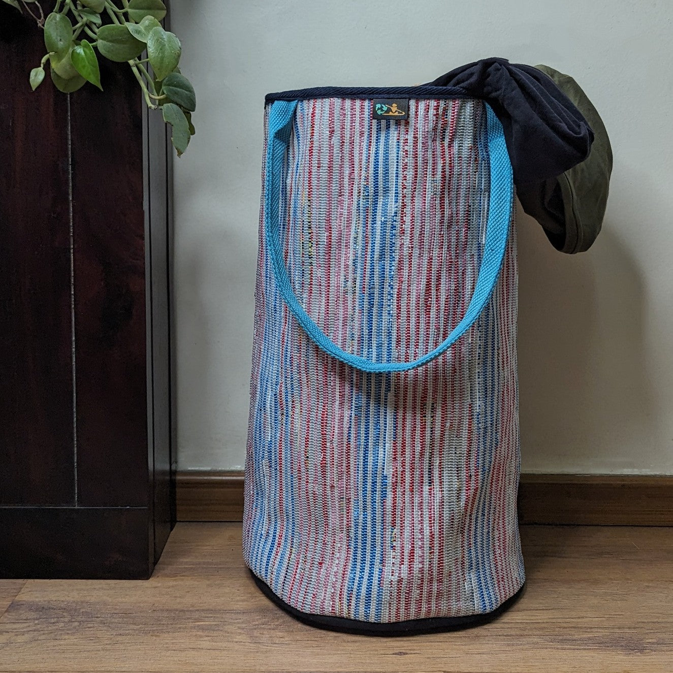 Blue White Red Upcycled Handwoven Laundry Bag (LBG0824-009) PS_W