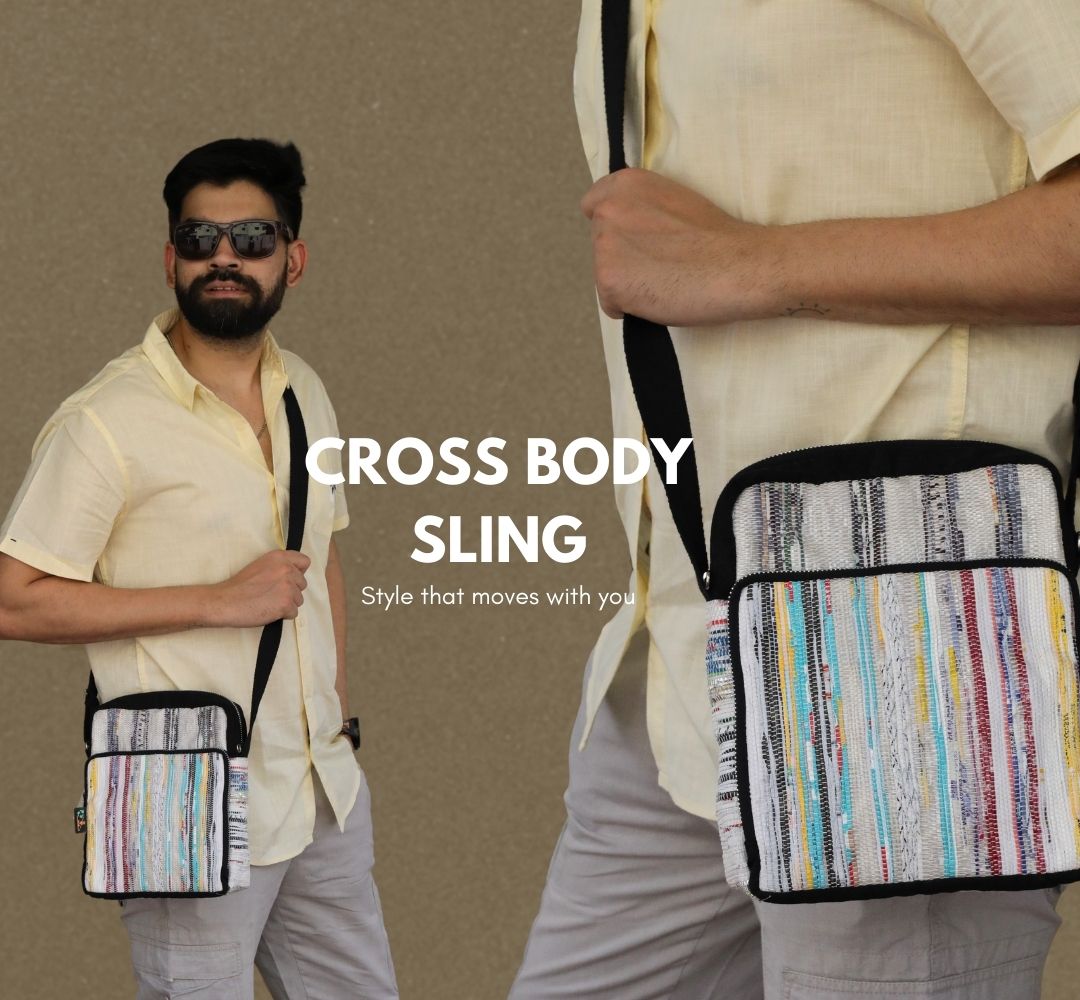Multicolored Striped Upcycled Handwoven Cross Body Sling (CBS0225-001) PS_W