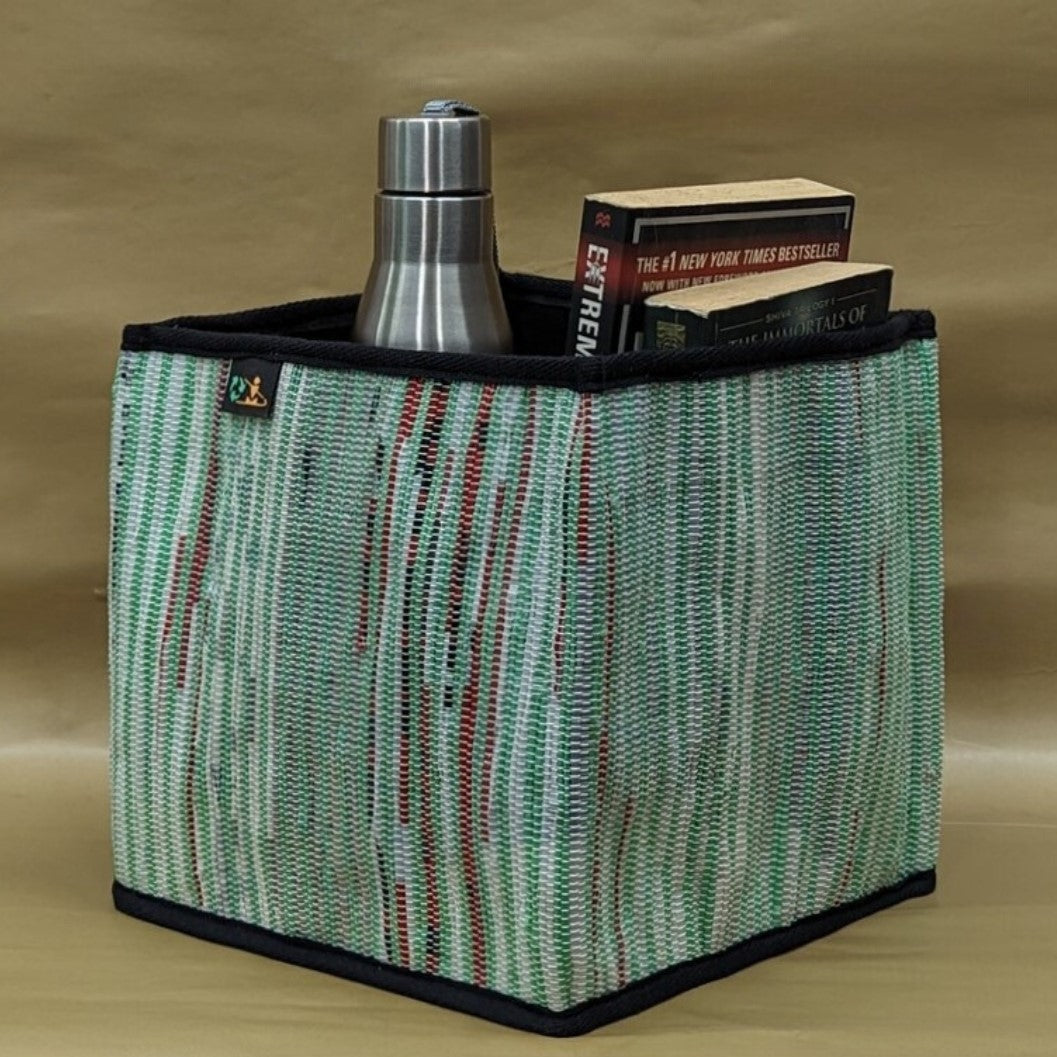 Green Red Upcycled Handwoven Collapsible Storage Basket Medium (CSBM0624-003) PS_W