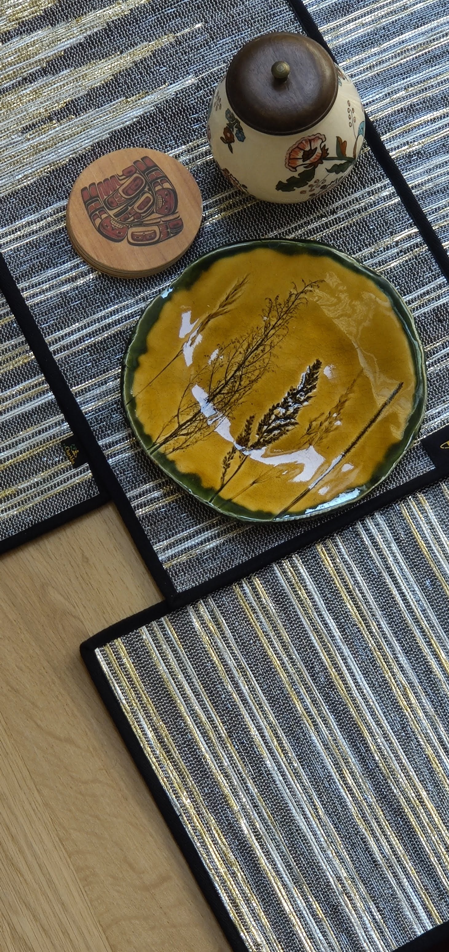 Brown White Striped Upcycled Handwoven Table Runner (TR1224-008) PS_W