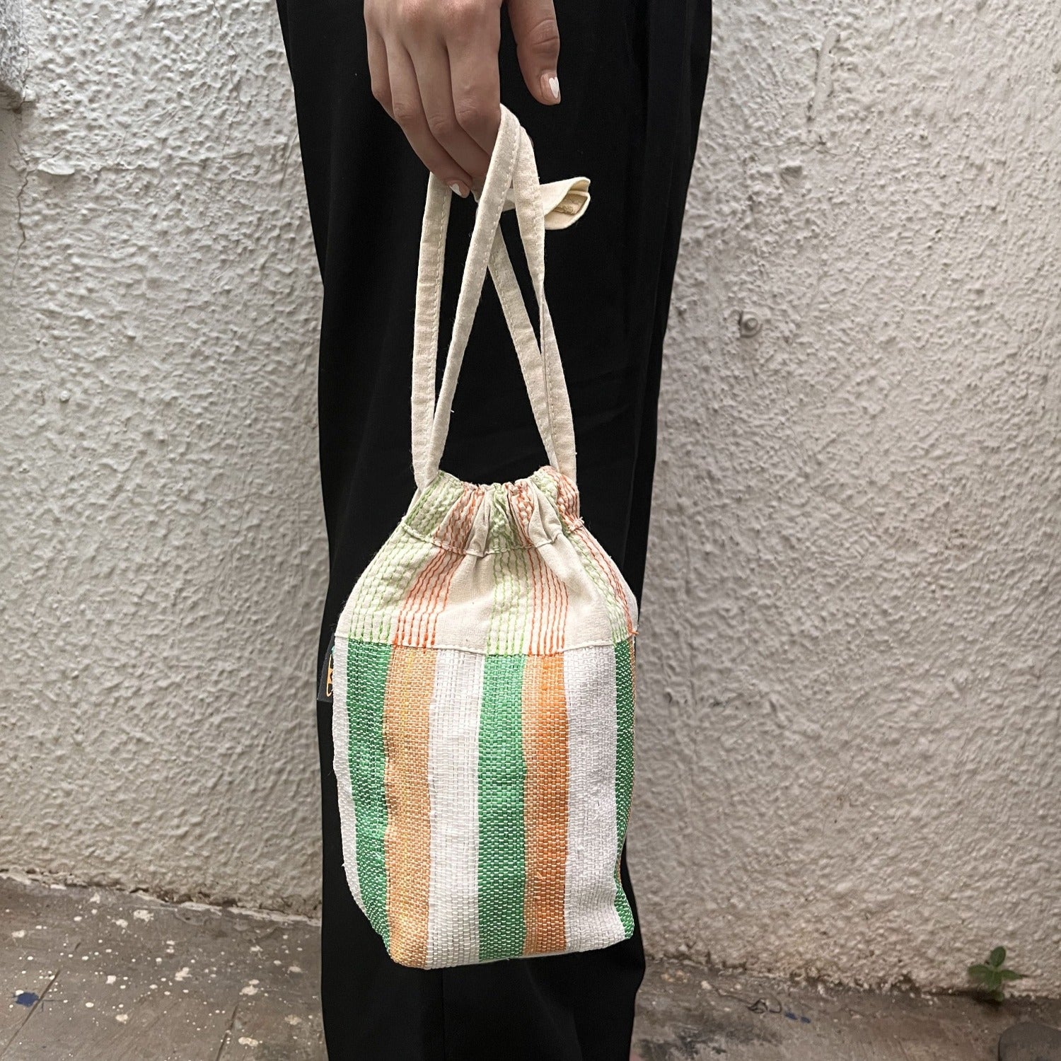 reCharkha s Upcycled Handwoven Tricolor Potli Bag P0923 001
