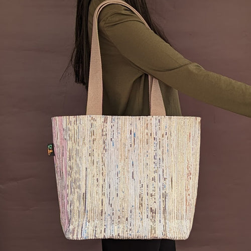 Multicolored Shimmery Upcycled Handwoven Shopper Tote (ST0524-011)