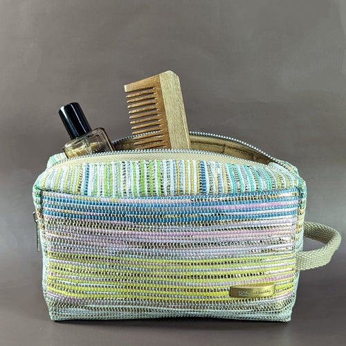 Multicolored Shimmery Waste Plastic Wrappers Upcycled Handwoven Travel Kit (TK0524-005)