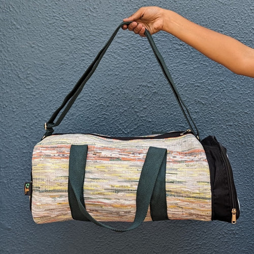 Multicolored Waste Plastic Wrappers Upcycled Handwoven Gym Duffle Weekender Bag (GDB0424-007)
