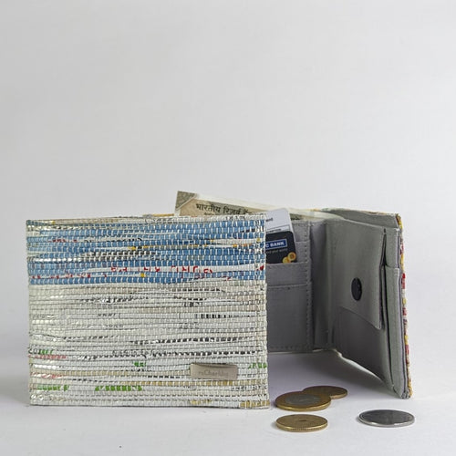 Multicolored Waste Plastic Wrappers Upcycled Handwoven Wallet (W0424-003) PS_W