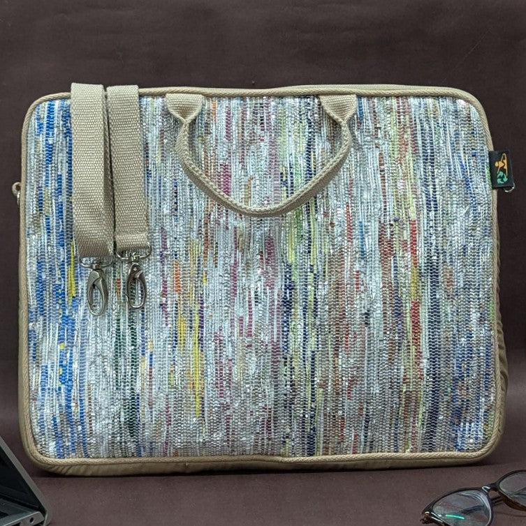 Multicolored Shimmery Upcycled Handwoven Laptop Sleeve 16 inch LSB161 reCharkha The EcoSocial Tribe
