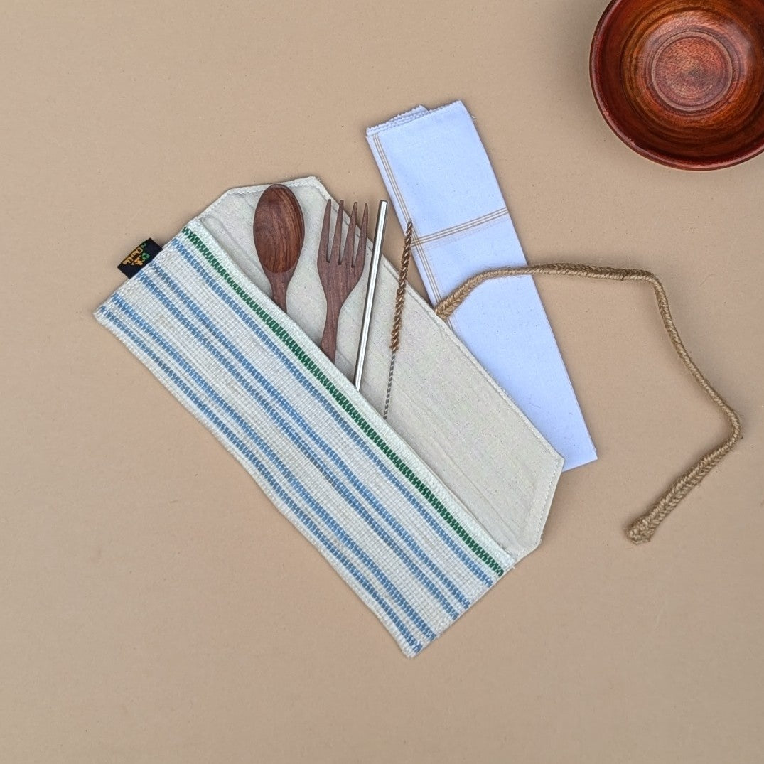 Multicolored Striped Upcycled Handwoven Cutlery Kit (CK1224-019) PS_W