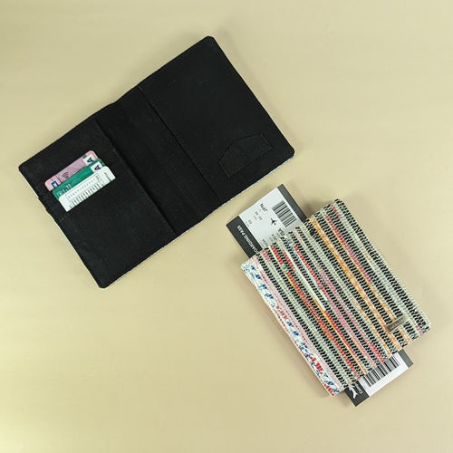 Multicolored with Black Stripes Waste Plastic Wrappers Upcycled Handwoven Passport Cover (PC0524-004) PS_W