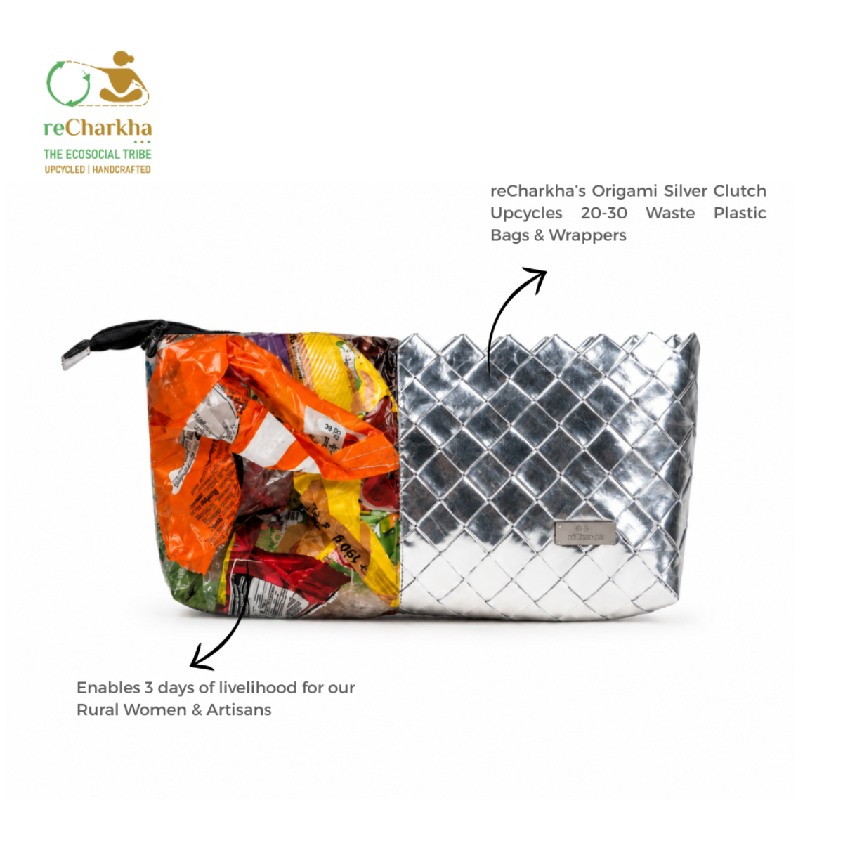 Upcycled Origami Silver Clutch (OSC0526-001)