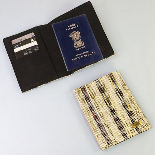 (PC0224-102) Happy Happy Wrappers and Golden Glitter Upcycled Handwoven Passport Cover
