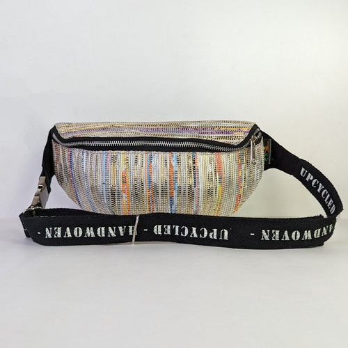 recharkha upcycled handwoven Girija Fanny Pack handmade from waste plastic bags and wrappers and amazon wrappers and gift wrappers