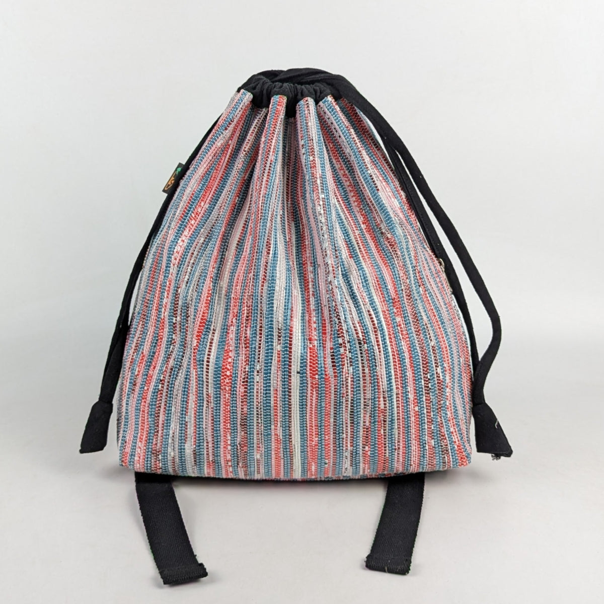Red Black White Striped Upcycled Handwoven Light Backpack (NLBP1224-006) PS_W