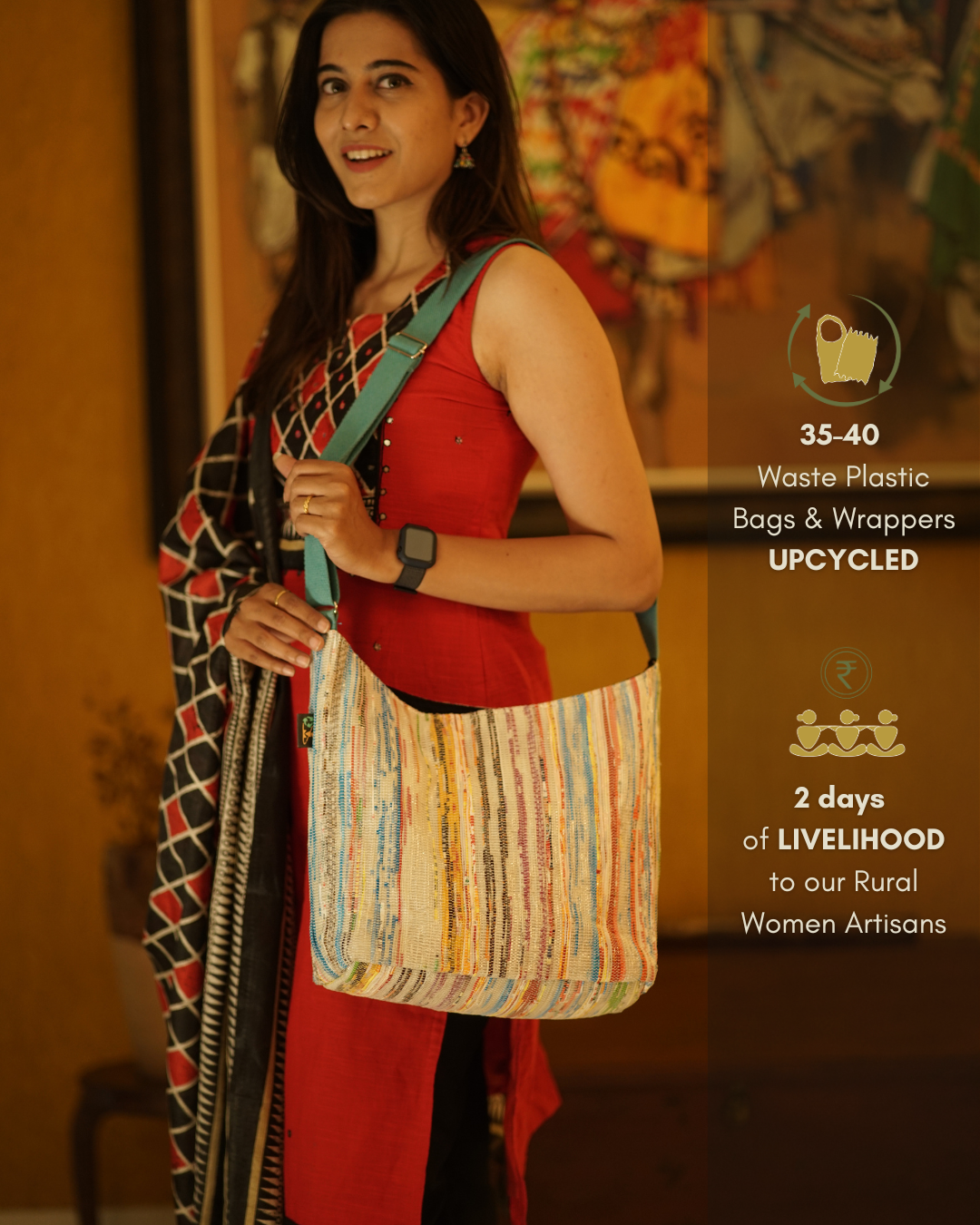 Multicolored Upcycled Handwoven Eclipse Jhola Tote (EJ0125-004) PS_W