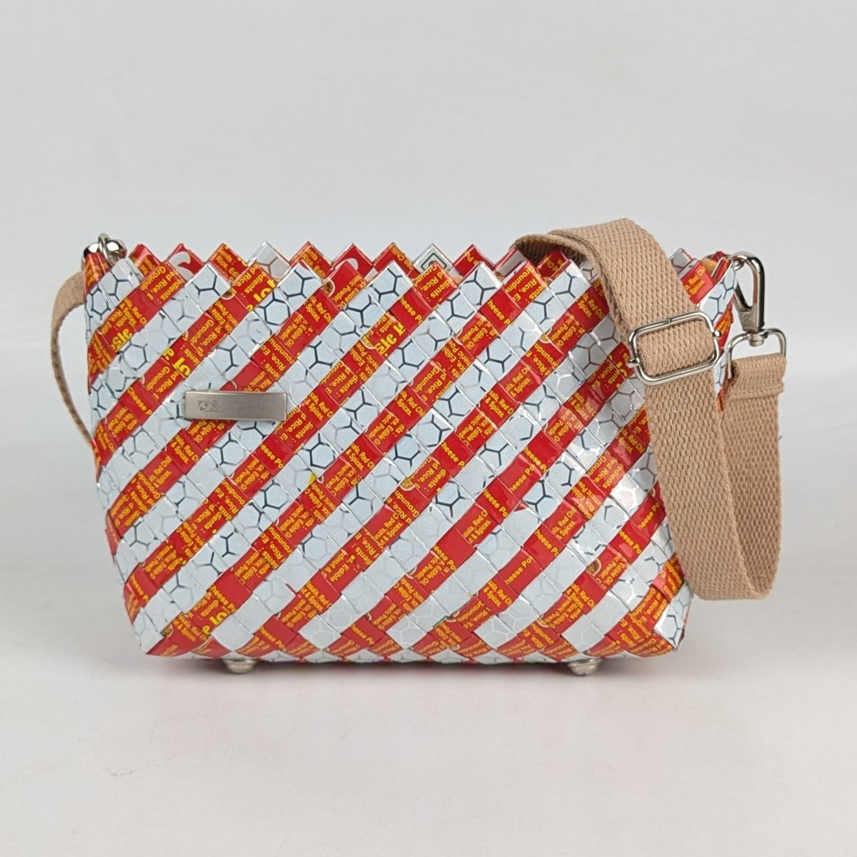 Red White Upcycled Origami Handcrafted Basketry Sling (NBB0824-008) PS_W