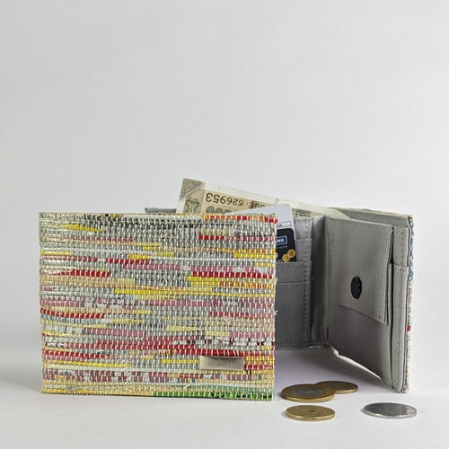 Shimmery Multicolored Waste Plastic Wrappers Upcycled Handwoven Wallet (W0424-008) PS_W