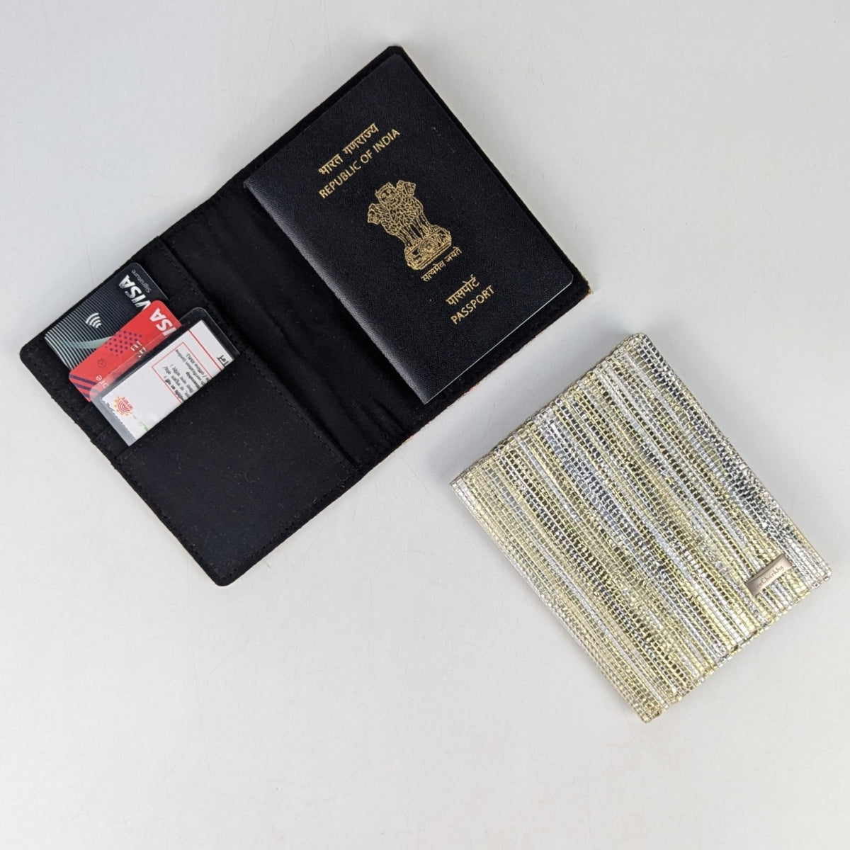 Shimmery Yellow White Upcycled Handwoven Passport Cover (PC0624-010) PS_W