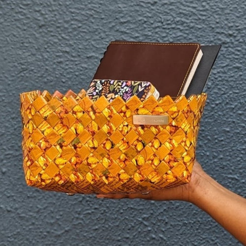 Yellow Bhadang Waste Upcycled Origami Basketry Deco Organizer (BDO0524-002) PS_W