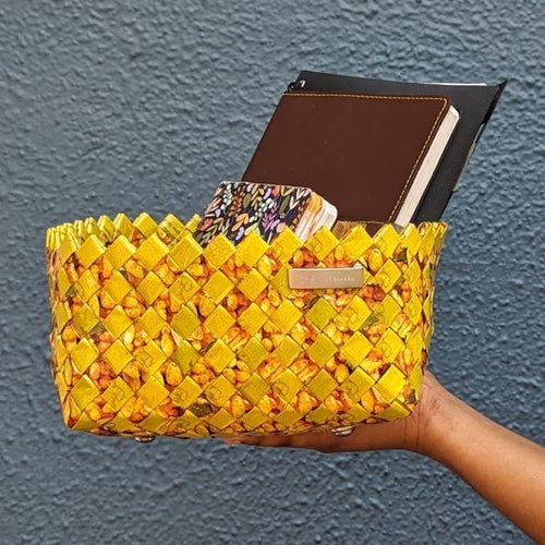 Yellow Bhadang Waste Upcycled Origami Basketry Deco Organizer (BDO0524-004) PS_W