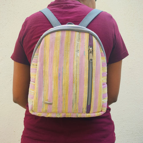 Yellow Pink Stripes Upcycled Handwoven Bug Pack (BPK0324-102) MS_W