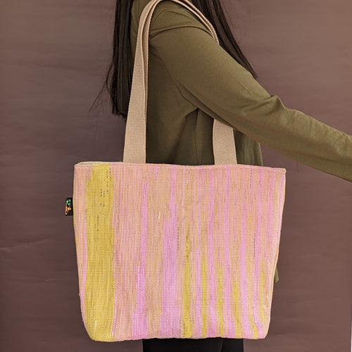 Yellow and Pink Upcycled Handwoven Shopper Tote (ST0524-013) PS_W