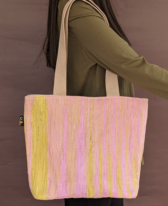 Yellow and Pink Upcycled Handwoven Shopper Tote (ST0524-013) PS_W