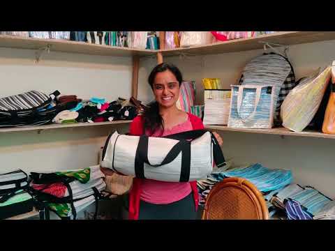 Multicolored Shimmery Upcycled Handwoven Gym Duffle Weekender Bag (GDB1124-015)