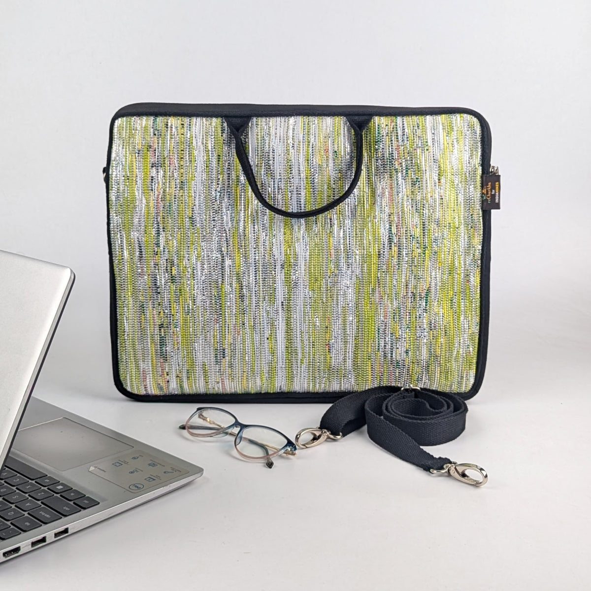 reCharkha X India Hikes Bright Yellow silver Glitter red tinge Laptop Sleeve 16 inch (LSB160624-007) PS_W