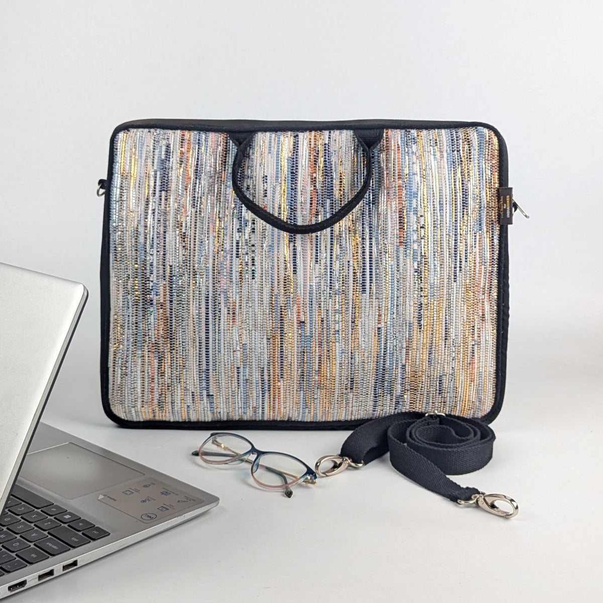 reCharkha X India Hikes Gold and Silver Glittery Laptop Sleeve 16 inch (LSB160624-009) PS_W