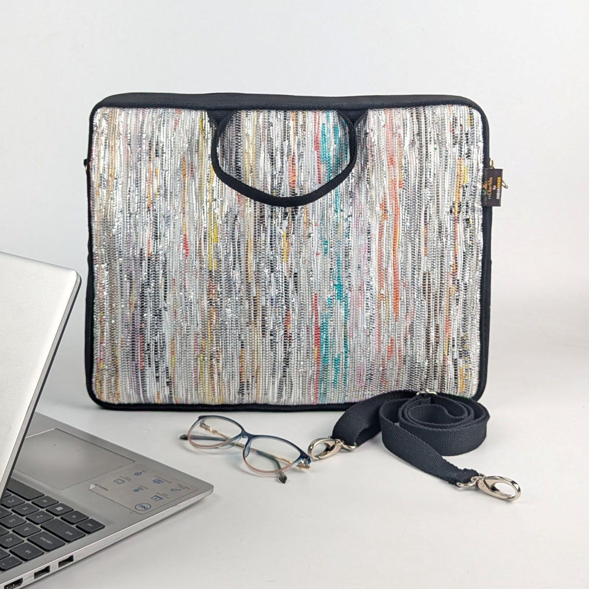 reCharkha X India Hikes Multicolor Silver Glitter Laptop Sleeve 16 inch (LSB160624-002) PS_W