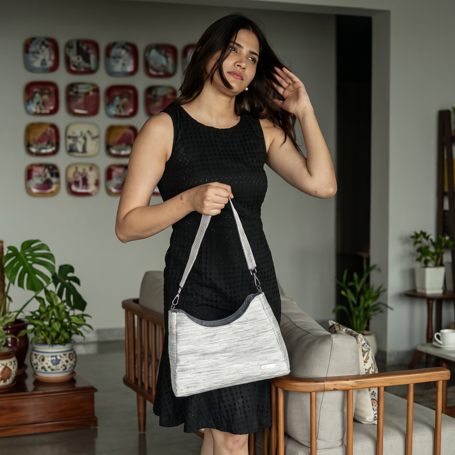 recharkha upcycled handwoven Baguette bag made in India on Handloom and charkha
