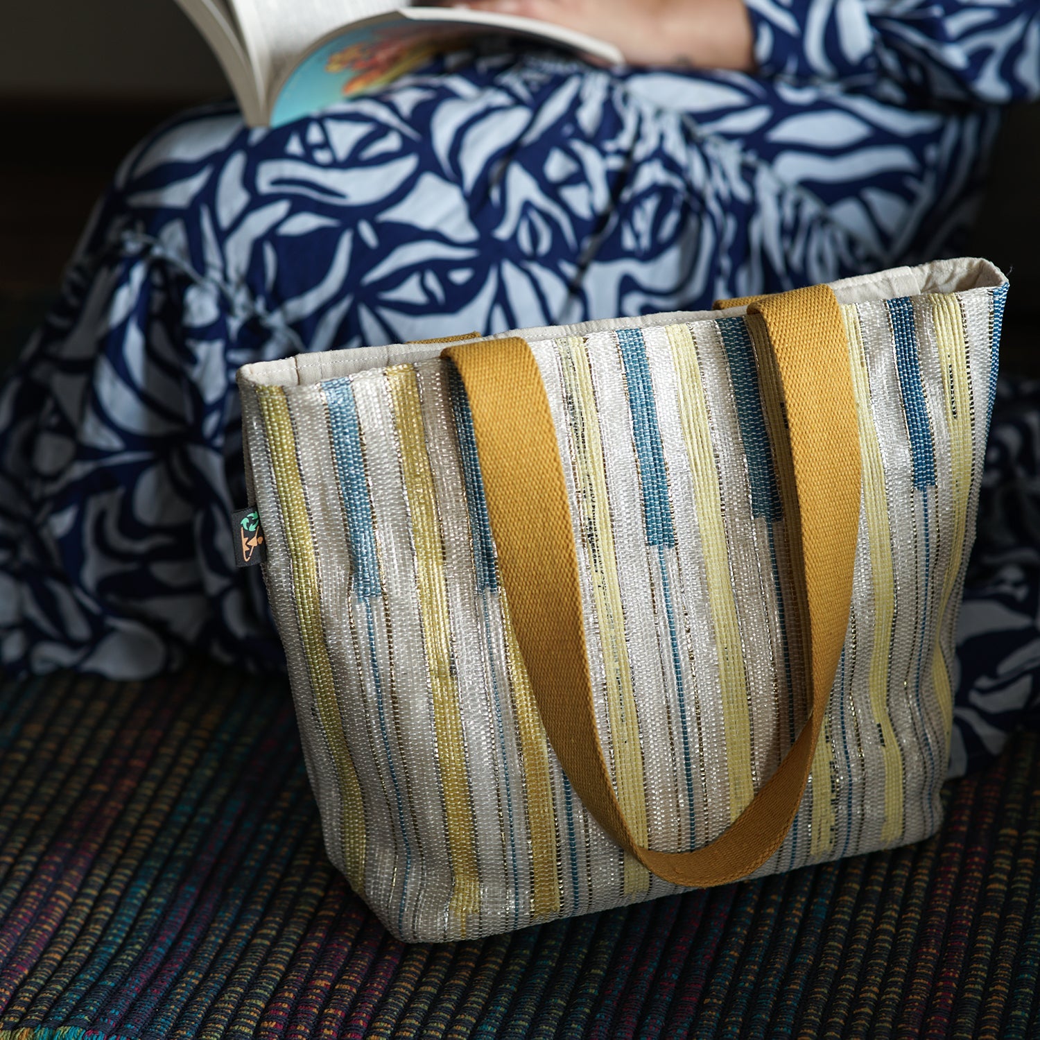 recharkha upcycled handwoven Shopper Tote Bag  made in India on Handloom and Charkha (Spindle)