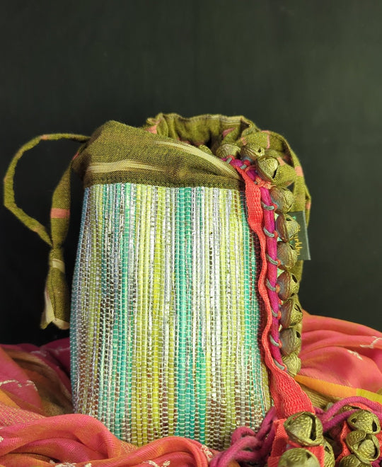 Potli Bag  Shades of Green with Green Ikat (P1123-002)