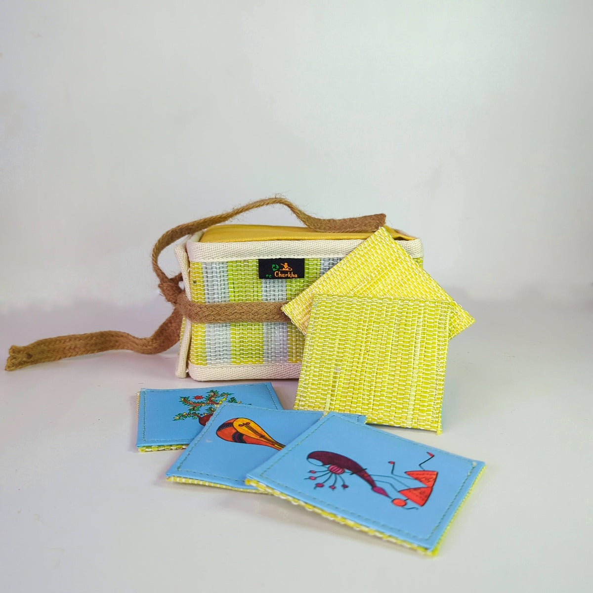 Indian Folk Art Memory Game recharkha upcycled handwoven 