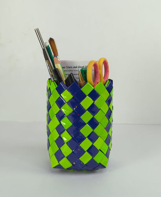 (BDSS1223-001) Lime green and Navy blue Basketry Deco planter small