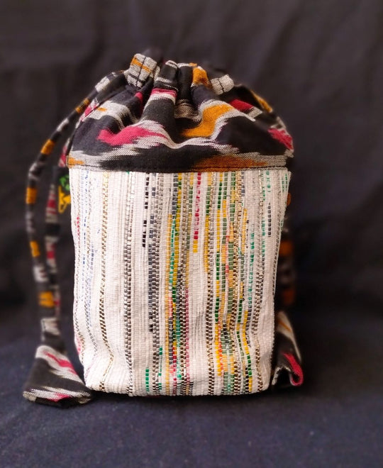 Yellow , Silver and White with Black Ikat Potli Bag (P0124-101) MS_W