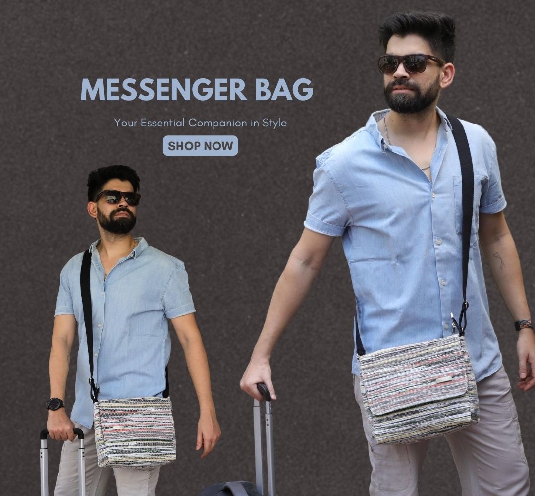 gold shimmery messenger bag made in india from upcycling waste gift wrappers
