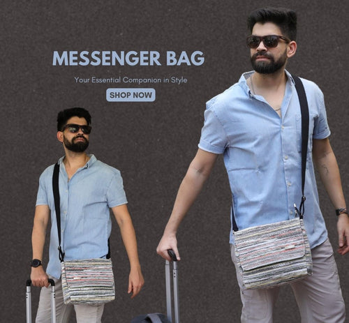 gold shimmery messenger bag made in india from upcycling waste gift wrappers