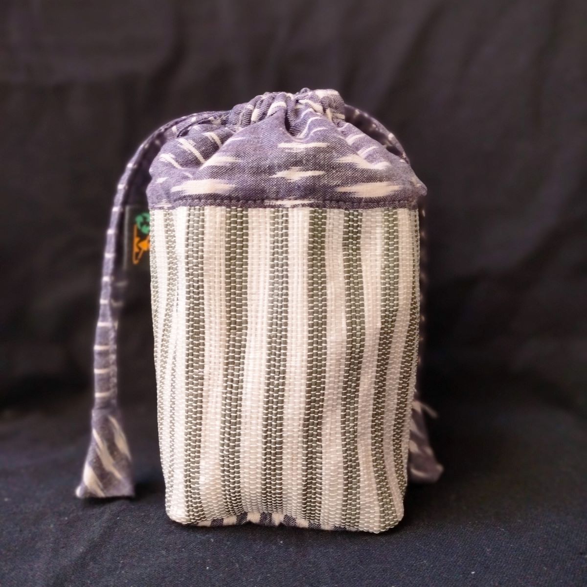 White and Gray Stripes with Gray Ikat Potli Bag (P0124-102) MS