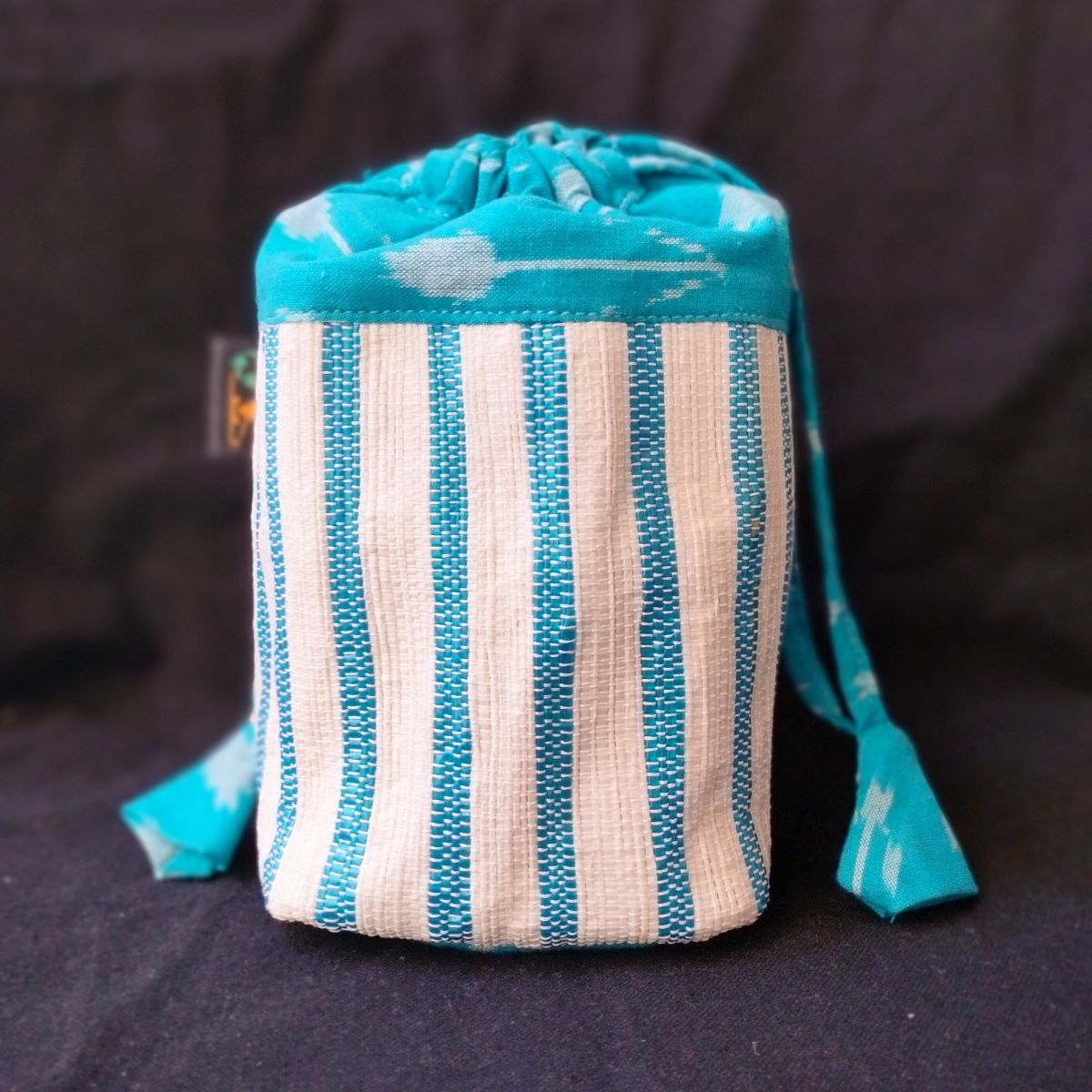 White and Blue with Blue Ikat Potli Bag (P0124-105)