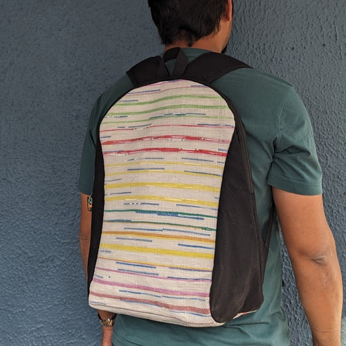 (BP0324-107) Multicolored Waste Plastic Wrapper Upcycled Handwoven Laptop Backpack