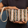 Black Brown Orange White Waste Plastic Wrappers Upcycled Origami Handcrafted Basketry Clutch Sling (NBB0424-002)