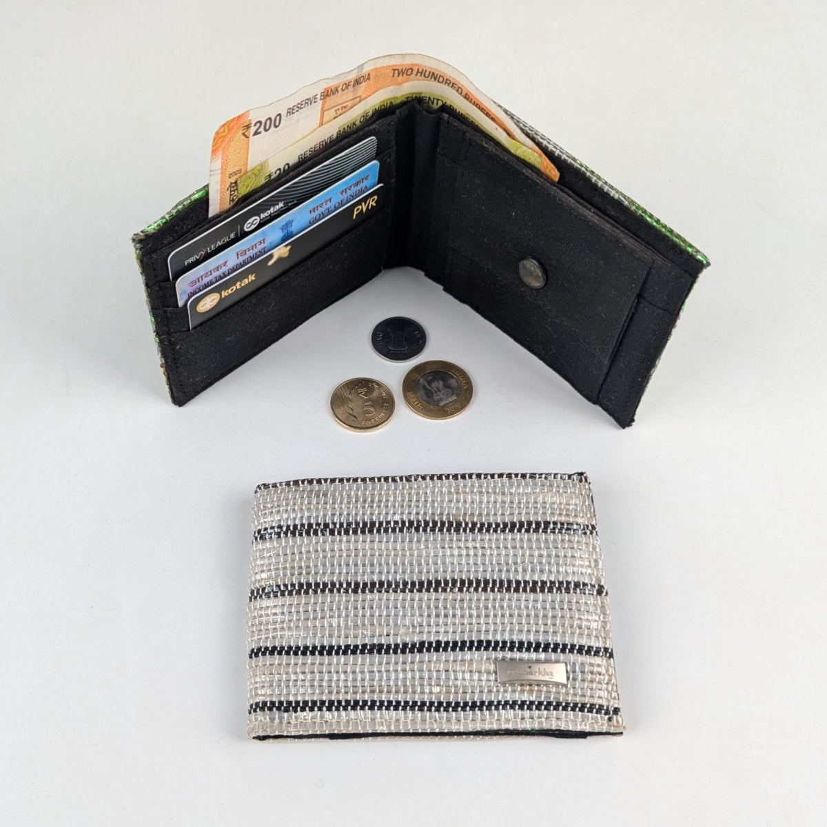 Black White Striped Upcycled Handcrafted Wallet (W0225-006) PS_W