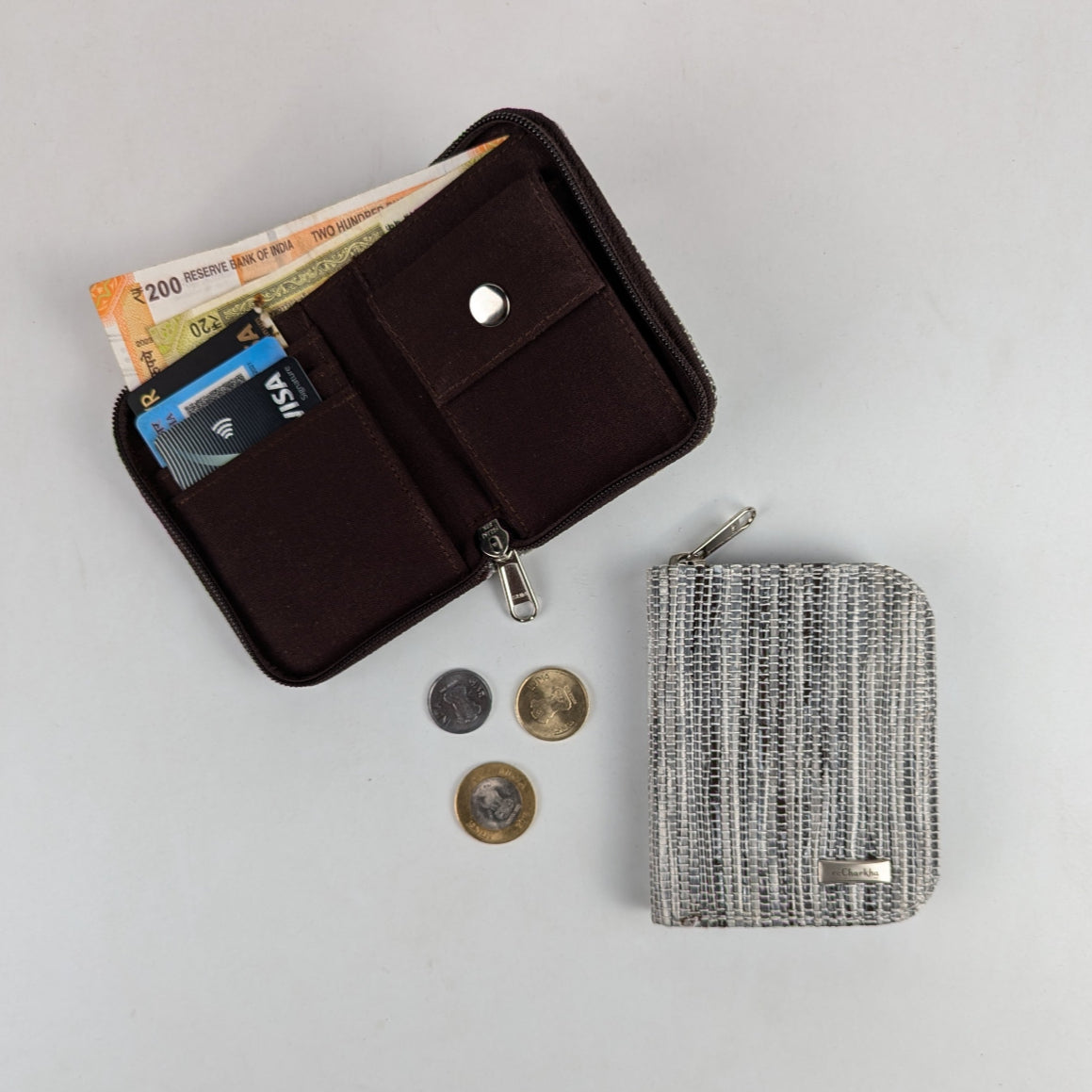 Black and White Mix  Upcycled Handwoven D Wallet (DW0225-010) PS_W