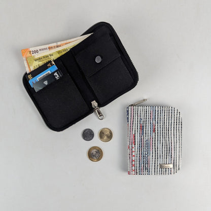 Black and White Stripes Upcycled Handwoven D Wallet (DW0225-017) PS_W