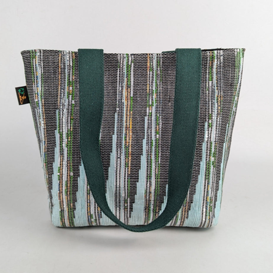 Black over Blue Ikkat Upcycled Handwoven Designer Shopper Tote (DST0225-009) PS_W
