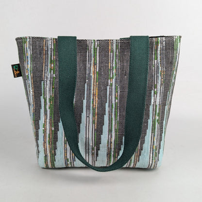 Black over Blue Ikkat Upcycled Handwoven Designer Shopper Tote (DST0225-009) PS_W