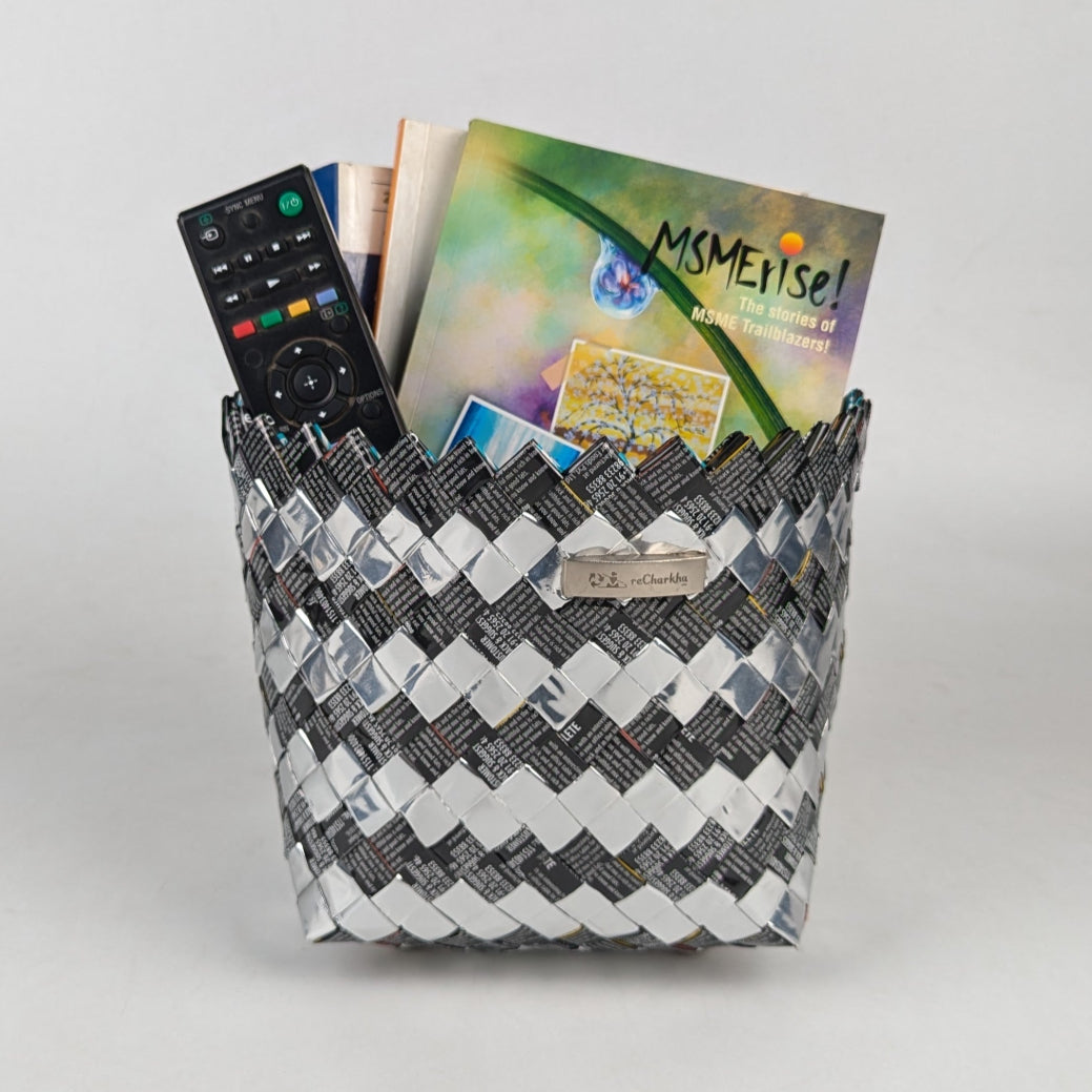 Black and SIlver waves Large Basketry Deco Storage (BDSL0325-010) PS_W